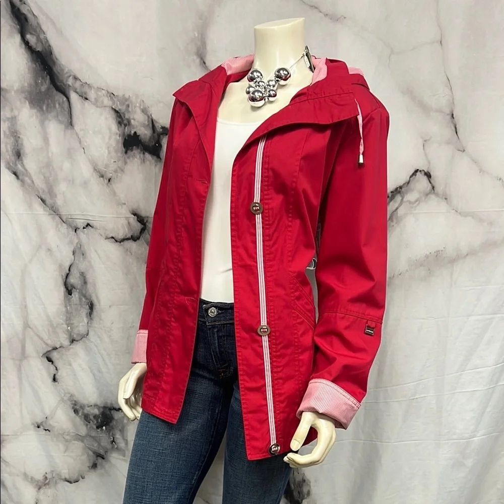 * Red Utility Jacket with Hood and Water-Resistant Finish